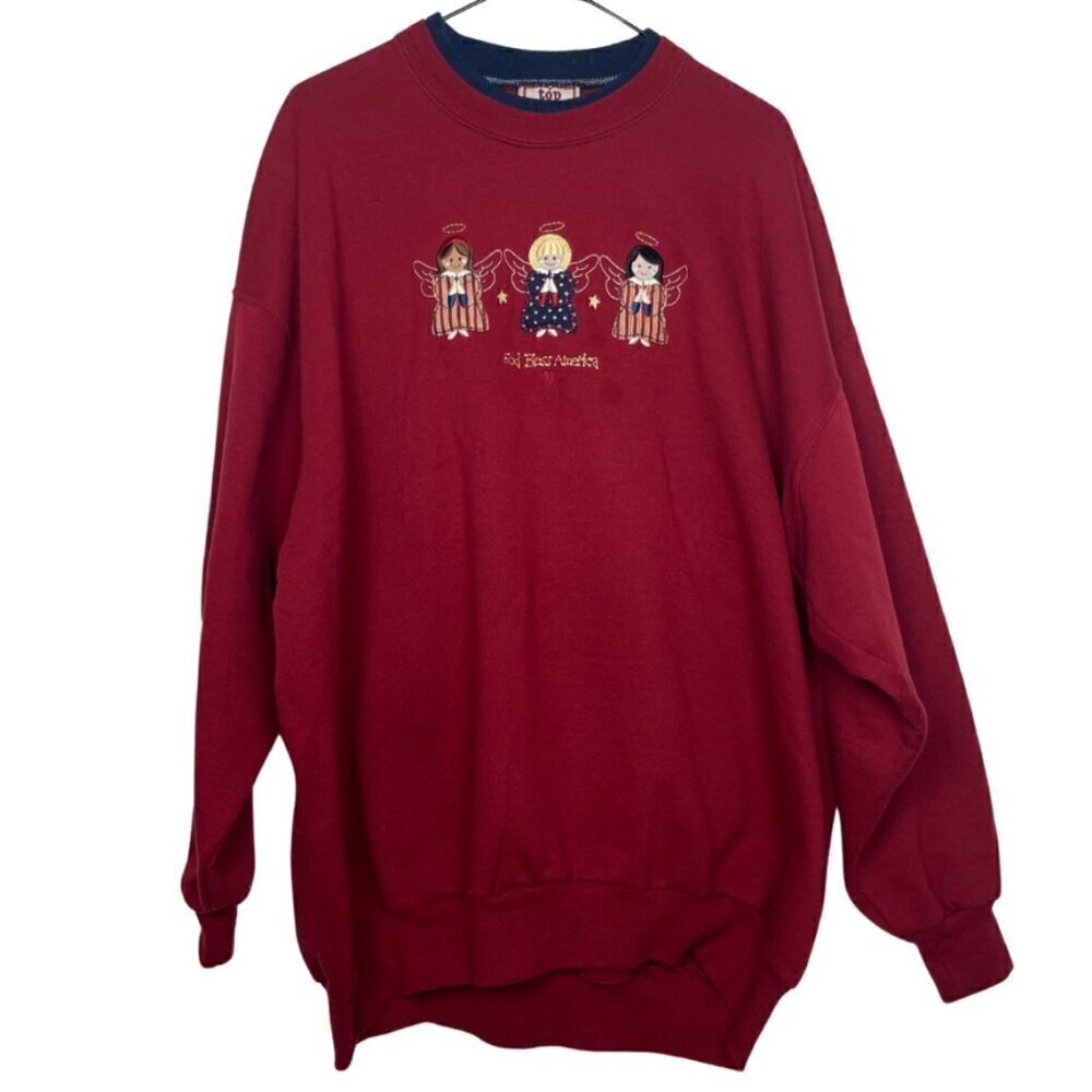 Vintage Top Stich 3x Red Patriotic Double Layered Collar Embroidered Sweatshirt